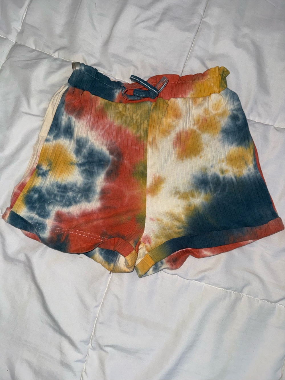 SHEIN Multicolor Tie-Dye Ribbed Drawstring Shorts